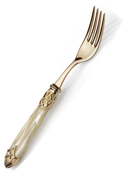 Forchetta da tavola sfusa Dubai Ghiera Oro e posate in oro manico in acrilico madreperlato con ghiera dorata finitura tutto oro