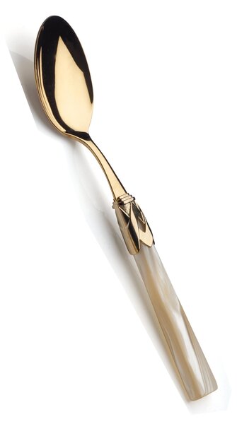 Cucchiaio da tavola, minestra sfuso CAPRI Tutto oro in acciaio 18/10 manico in acrilico madreperlato con ghiera dorata finitura tutto oro