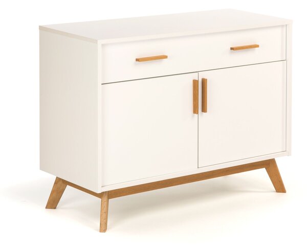 Credenza nordica Kensai in legno ingegnerizzato e massiccio, dimensioni 100 x 40 x h75 cm, peso 32 Kg, finitura bianco, rovere