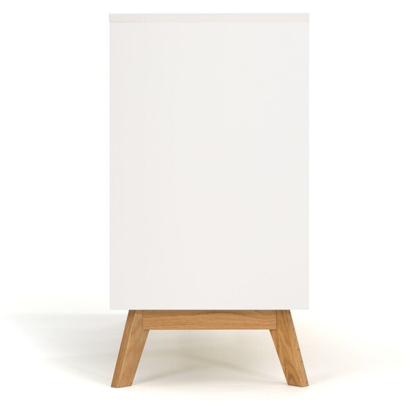 Credenza nordica Kensai in legno ingegnerizzato e massiccio, dimensioni 100 x 40 x h75 cm, peso 32 Kg, finitura bianco, rovere