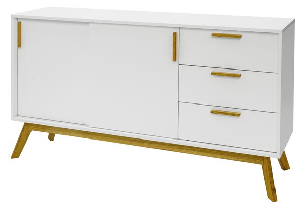 Credenza nordica Kensai con porta scorevole in legno ingegnerizzato e massiccio, dimensioni 149 x 40 x h80 cm, peso 49 Kg, finitura bianco, rovere