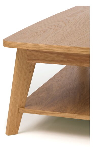 Tavolino Kensal in legno ingegnerizzato e massiccio, dimensioni 115 x 65 x h35 cm, peso 21 Kg, finitura quercia