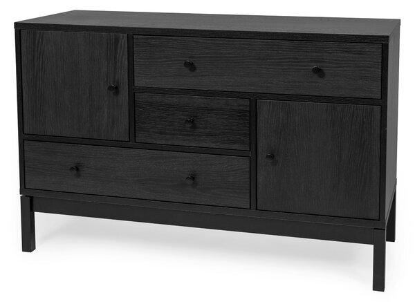 Credenza AbbeyWood Rovere nero antracite in legno ingegnerizzato e massiccio, dimensioni 120 x 45 x h79 cm, peso 48 Kg, finitura Quercia nera , carbone