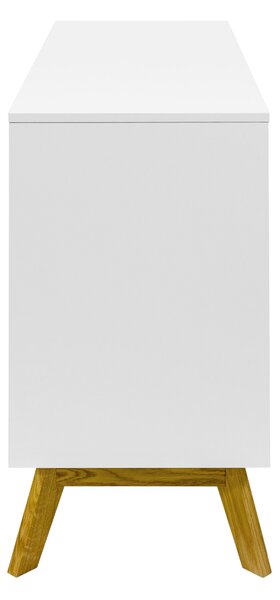 Credenza nordica Kensai con porta scorevole in legno ingegnerizzato e massiccio, dimensioni 149 x 40 x h80 cm, peso 49 Kg, finitura bianco, rovere