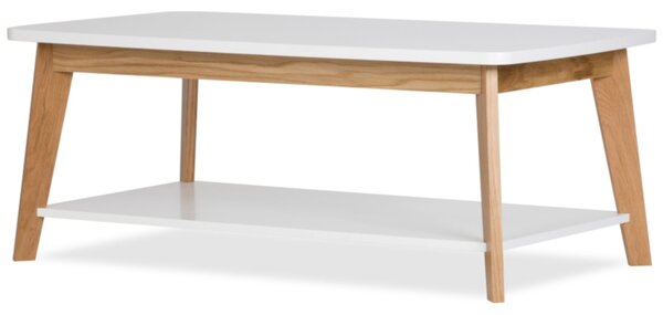 Tavolino Kensal Nordic 450 in legno ingegnerizzato e massiccio, dimensioni 115 x 65 x h45 cm, peso 23 Kg, finitura bianco, rovere