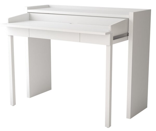 Scrivania Console 16 MEL in legno ingegnerizzato e massiccio, dimensioni 110 x 36 x h87 cm, peso 30 Kg, finitura bianca