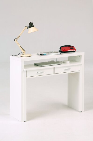 Scrivania Console 09 in legno ingegnerizzato e massiccio, dimensioni 100 x 36 x h88 cm, peso 35 Kg, finitura bianca