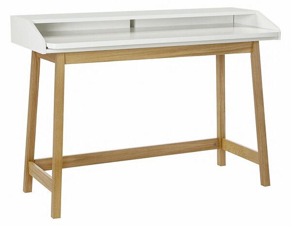 Scrivania compatta St James bianca in legno ingegnerizzato e massiccio, dimensioni 116,4 x 47 x h83,5 cm, peso 23 Kg, finitura rovere, bianco