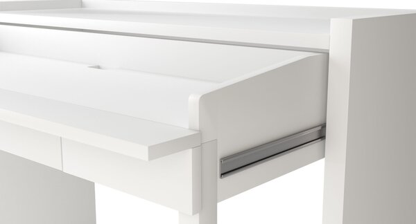 Scrivania Console 16 MEL in legno ingegnerizzato e massiccio, dimensioni 110 x 36 x h87 cm, peso 30 Kg, finitura bianca