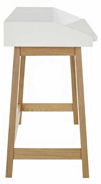 Scrivania compatta St James bianca in legno ingegnerizzato e massiccio, dimensioni 116,4 x 47 x h83,5 cm, peso 23 Kg, finitura rovere, bianco