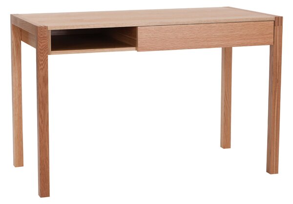 Scrivania NewEst in legno ingegnerizzato e massiccio, dimensioni 119 x 60 x h77 cm, peso 28 Kg, finitura quercia