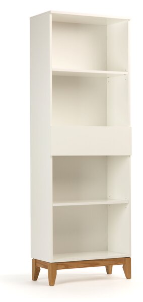 Libreria Blanco in legno ingegnerizzato e massiccio, dimensioni 62 x 32 x h180 cm, peso 29 Kg, finitura bianco, rovere
