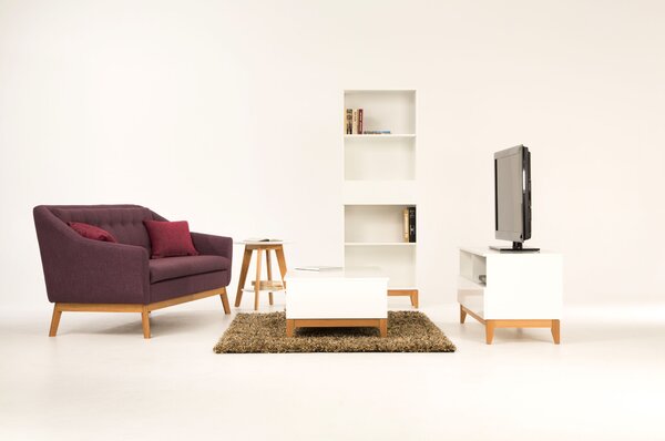 Tavolino Blanco in legno ingegnerizzato e massiccio, dimensioni 120 x 65 x h40 cm, peso 28 Kg, finitura bianco, rovere