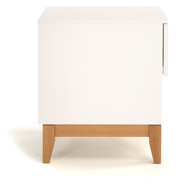 Tavolino Blanco in legno ingegnerizzato e massiccio, dimensioni 45 x 48 x h55 cm, peso 14 Kg, finitura bianco, rovere