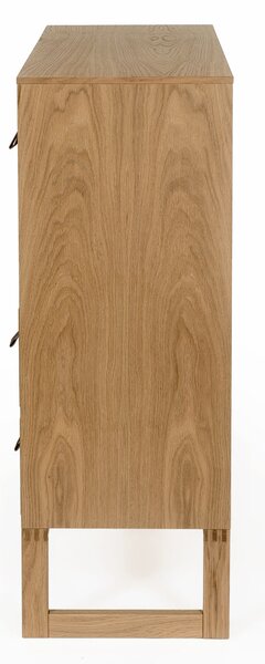 Cassettiera slussen in legno ingegnerizzato e massello, pelle, dimensioni 85 x 35 x h100 cm, peso 47 Kg, finitura legno di quercia