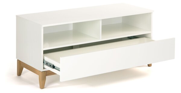 Mobile TV grande Blanco in legno ingegnerizzato e massiccio, dimensioni 120 x 48 x h55 cm, peso 33 Kg, finitura bianco, rovere