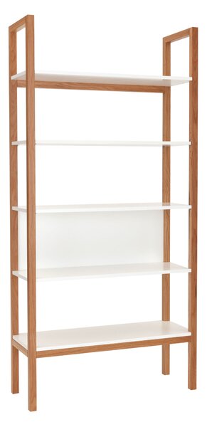 Libreria Farringdon in legno ingegnerizzato e massiccio, dimensioni 90 x 32 x h185 cm, peso 27 Kg, finitura bianco, rovere