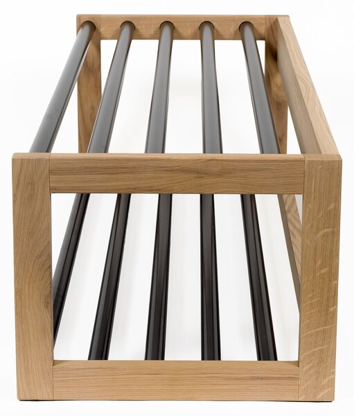 Scarpiera per corridoio slussen in legno massello, acciaio, dimensioni 100 x 38 x h30 cm, peso 14,5 Kg, finitura rovere, nero