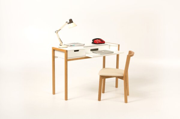 Scrivania per portatili Farringdon con cassetto in legno ingegnerizzato e massiccio, dimensioni 122 x 43 x h84 cm, peso 27 Kg, finitura bianco , Oak