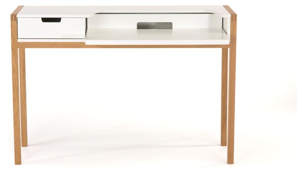 Scrivania per portatili Farringdon con cassetto in legno ingegnerizzato e massiccio, dimensioni 122 x 43 x h84 cm, peso 27 Kg, finitura bianco , Oak