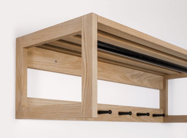 Appendiabiti da corridoio slussen in legno massello, acciaio, dimensioni 100 x 38 x h30 cm, peso 6,5 Kg, finitura rovere, nero