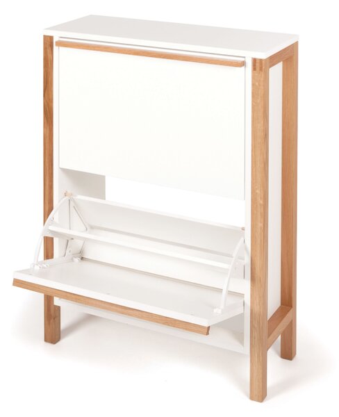 Scarpiera Northgate 2 ante compatta in legno ingegnerizzato e solido, plastica, dimensioni 65 x 27 x h93 cm, peso 23 Kg, finitura bianco, rovere
