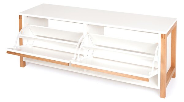 Scarpiera panca due porte 120x37xh48 cm- peso 27 kg in legno colore bianco e rovere