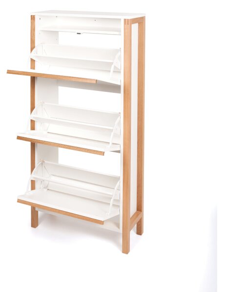 Scarpiera Northgate 3 ante in legno ingegnerizzato e solido, plastica, dimensioni 65 x 27 x h139 cm, peso 29 Kg, finitura bianco, rovere