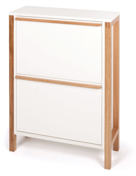 Scarpiera Northgate 2 ante compatta in legno ingegnerizzato e solido, plastica, dimensioni 65 x 27 x h93 cm, peso 23 Kg, finitura bianco, rovere