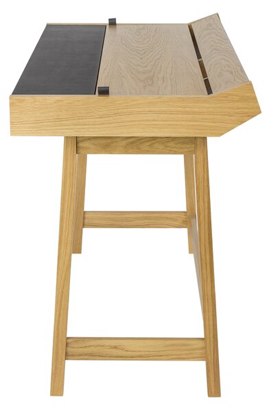 Scrivania Brompton Flap in legno ingegnerizzato e massello, pelle, dimensioni 108 x 60 x h80 cm, peso 24 Kg, finitura rovere, nero