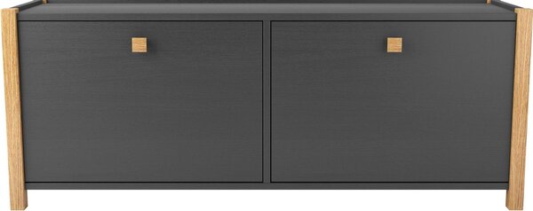 Scarpiera panca due porte Hannover 125x35xh44 cm cm- peso 23 kg - 10 paia di scarpe in legno colore legno di rovere