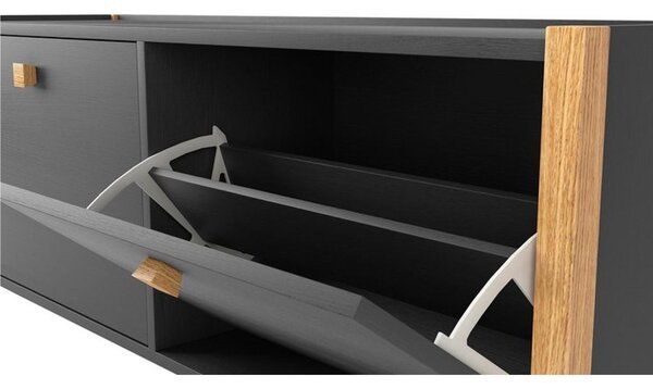 Scarpiera panca due porte Hannover 125x35xh44 cm cm- peso 23 kg - 10 paia di scarpe in legno colore legno di rovere