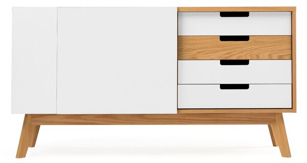 Credenza chaser bianca in legno ingegnerizzato e massiccio, dimensioni 135 x 47 x h71 cm, peso 54 Kg, finitura bianco, rovere