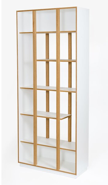 Libreria di Newbury in legno ingegnerizzato e massiccio, dimensioni 90 x 35 x h210 cm, peso 46 Kg, finitura bianco, rovere