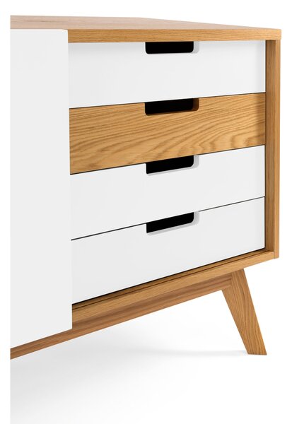 Credenza chaser bianca in legno ingegnerizzato e massiccio, dimensioni 135 x 47 x h71 cm, peso 54 Kg, finitura bianco, rovere