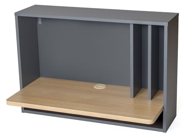 Scrivania da parete Minyard in legno ingegnerizzato, dimensioni 80 x 40 x h55 cm, peso 14 Kg, finitura grigio, rovere