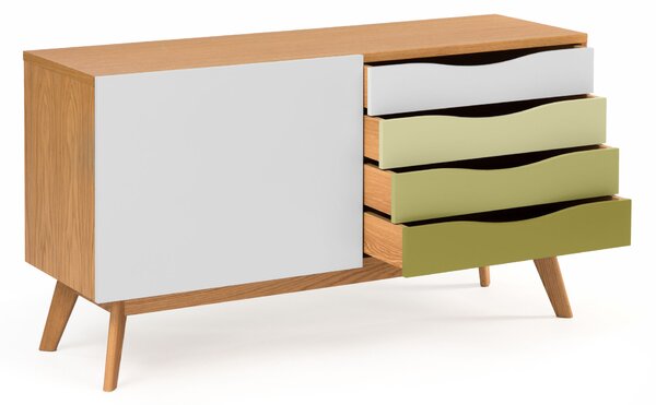 Credenza Avon Olive in legno ingegnerizzato e massiccio, dimensioni 128 x 42 x h71 cm, peso 38 Kg, finitura Oliva - bianco, verde