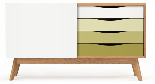 Credenza Avon Olive in legno ingegnerizzato e massiccio, dimensioni 128 x 42 x h71 cm, peso 38 Kg, finitura Oliva - bianco, verde