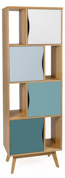 Libreria stretta Avon Abete in legno ingegnerizzato e massiccio, dimensioni 65 x 35 x h191 cm, peso 40 Kg, finitura rovere, blu