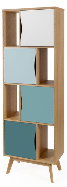 Libreria stretta Avon Abete in legno ingegnerizzato e massiccio, dimensioni 65 x 35 x h191 cm, peso 40 Kg, finitura rovere, blu