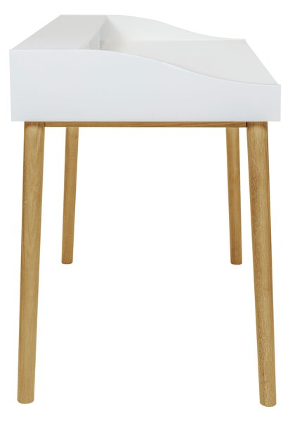Scrivania Lindenhof in legno ingegnerizzato e massiccio, dimensioni 120 x 60 x h84 cm, peso 23 Kg, finitura bianco, rovere