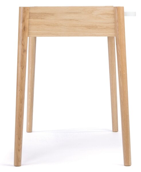 Scrivania Feldbach in legno ingegnerizzato e massiccio, dimensioni 126 x 60 x h79 cm, peso 25 Kg, finitura rovere, bianco