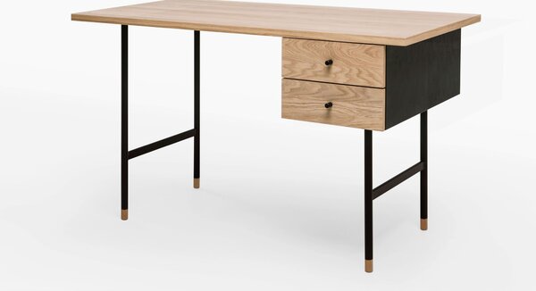 Scrivania Jugend in legno ingegnerizzato e massiccio, acciaio, dimensioni 130 x 65 x h75 cm, peso 29 Kg, finitura rovere, nero