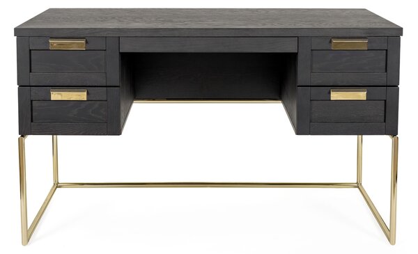 Scrivania Pimlico in legno ingegnerizzato e solido, metallo, dimensioni 130 x 62 x h75 cm, peso 40 Kg, finitura legno scuro, ottone