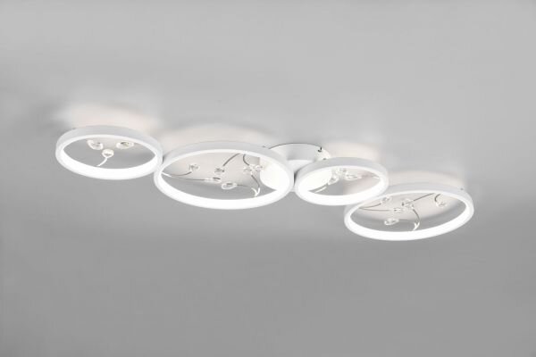 Plafoniera groovy led 4 cerchi con decori gemme trasparenti bianca 