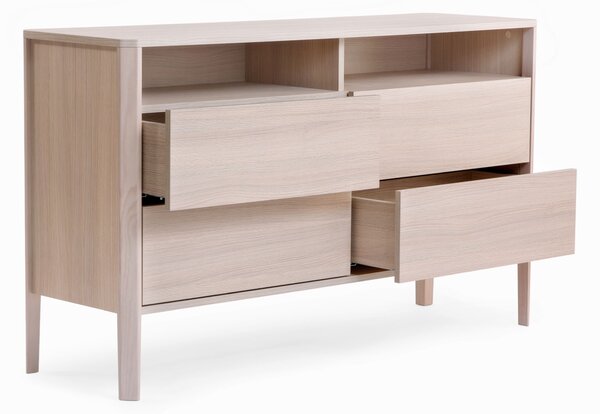 Credenza Oslo in legno ingegnerizzato e massiccio, dimensioni 140 x 42 x h78 cm, peso 42 Kg, finitura Legna leggera