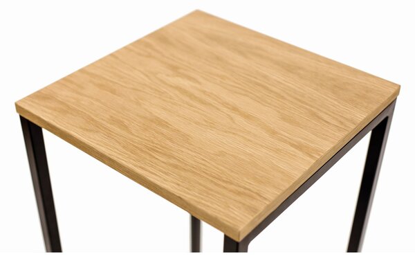 Sgabello con struttura alta in legno ingegnerizzato, metallo, dimensioni 35 x 35 x h65 cm, peso 6 Kg, finitura nero, rovere