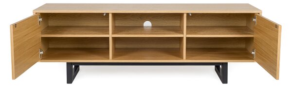 Mobile tv Camden Stampa a spina di pesce in legno ingegnerizzato e massiccio, dimensioni 150 x 40 x h50 cm, peso 30 Kg, finitura rovere, nero