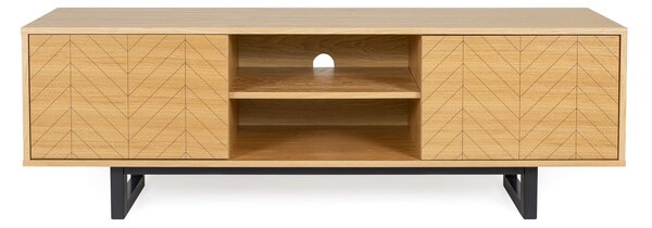 Mobile tv Camden Stampa a spina di pesce in legno ingegnerizzato e massiccio, dimensioni 150 x 40 x h50 cm, peso 30 Kg, finitura rovere, nero