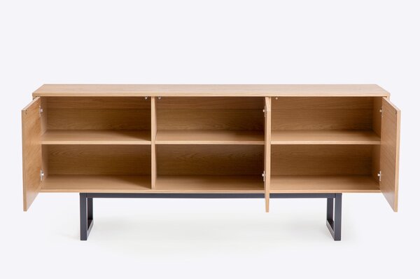 Credenza Camden Stampa cubo in legno ingegnerizzato e massiccio, dimensioni 175 x 45 x h75 cm, peso 48 Kg, finitura legno di quercia, nero